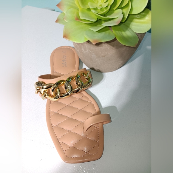Anna Beige Sandals with Gold Chain Accent - Picture 5 of 5